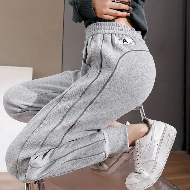 Reflective Side Stripe Women Pants Black Jogging Sweatpants Women For Pants Baggy Sports Pants Jogger Drawstring Female Trousers