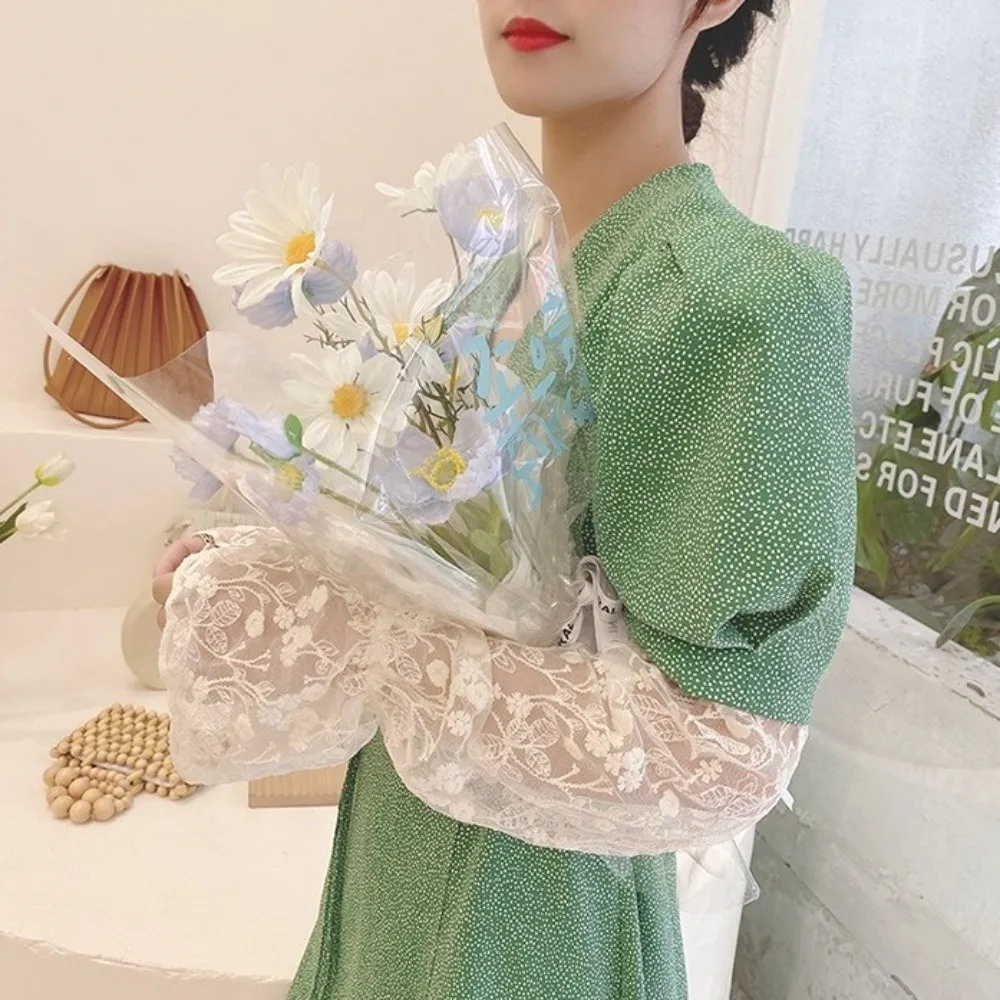 달콤한 탄성 아이스 실크 슬리브 속이 비치는 얇은 자외선 차단 팔토시 꽃무늬 메쉬 햇빛 가리개 커버 여름용