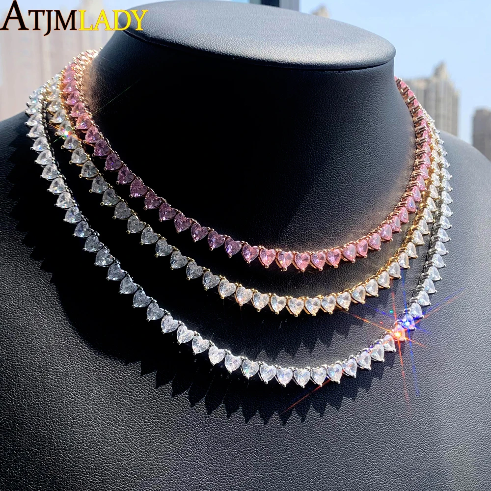 Wholesale 5A Heart Shaped Iced Out Bling Pink White CZ