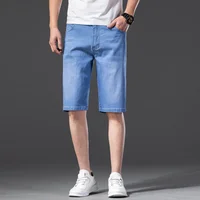 2024 Men Knee Length Soft Light Blue Casual Shorts Summer Brand Stretch Thin High Quality Cotton Denim Jeans  Plus Size 28-46 1