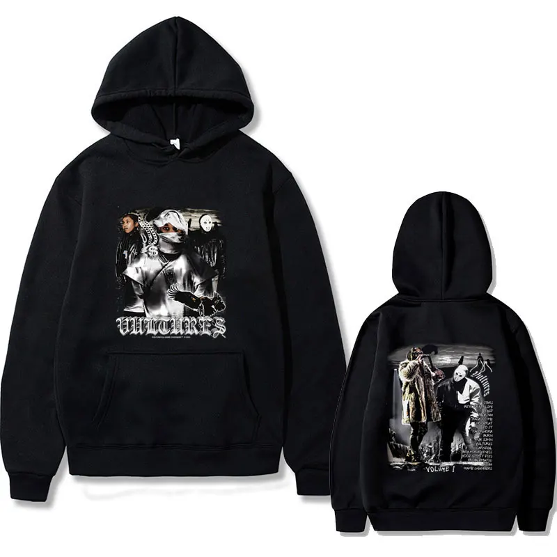 Rapper Kanye West Vultures Graphic Hoodie Men Women Fashion Hip Hop Oversized Sweatshirt Unisex Casual Fleece Cotton Hoodies