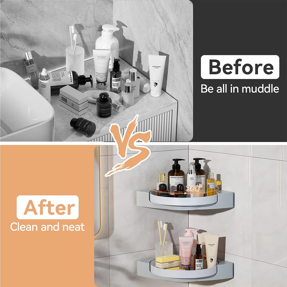360° Rotating Shower Organizer Shelves Bathroom Corner Storage Shelves Waterproof Wall Shelf Free Punching Shower Caddy Rack 3