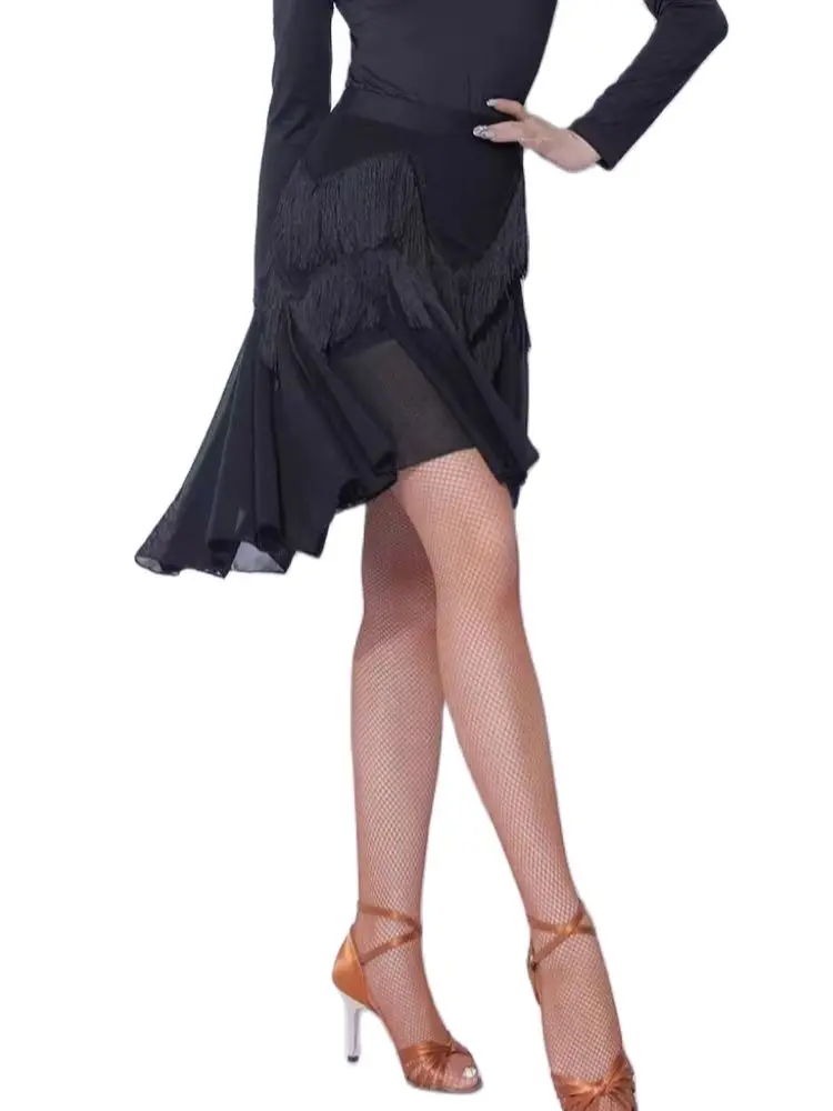 

2023 New Latin Dance Dress Women Tassel Latin Dance Skirt for Ballroom Samba Tango Chacha Belly Dancing Performamnce Black