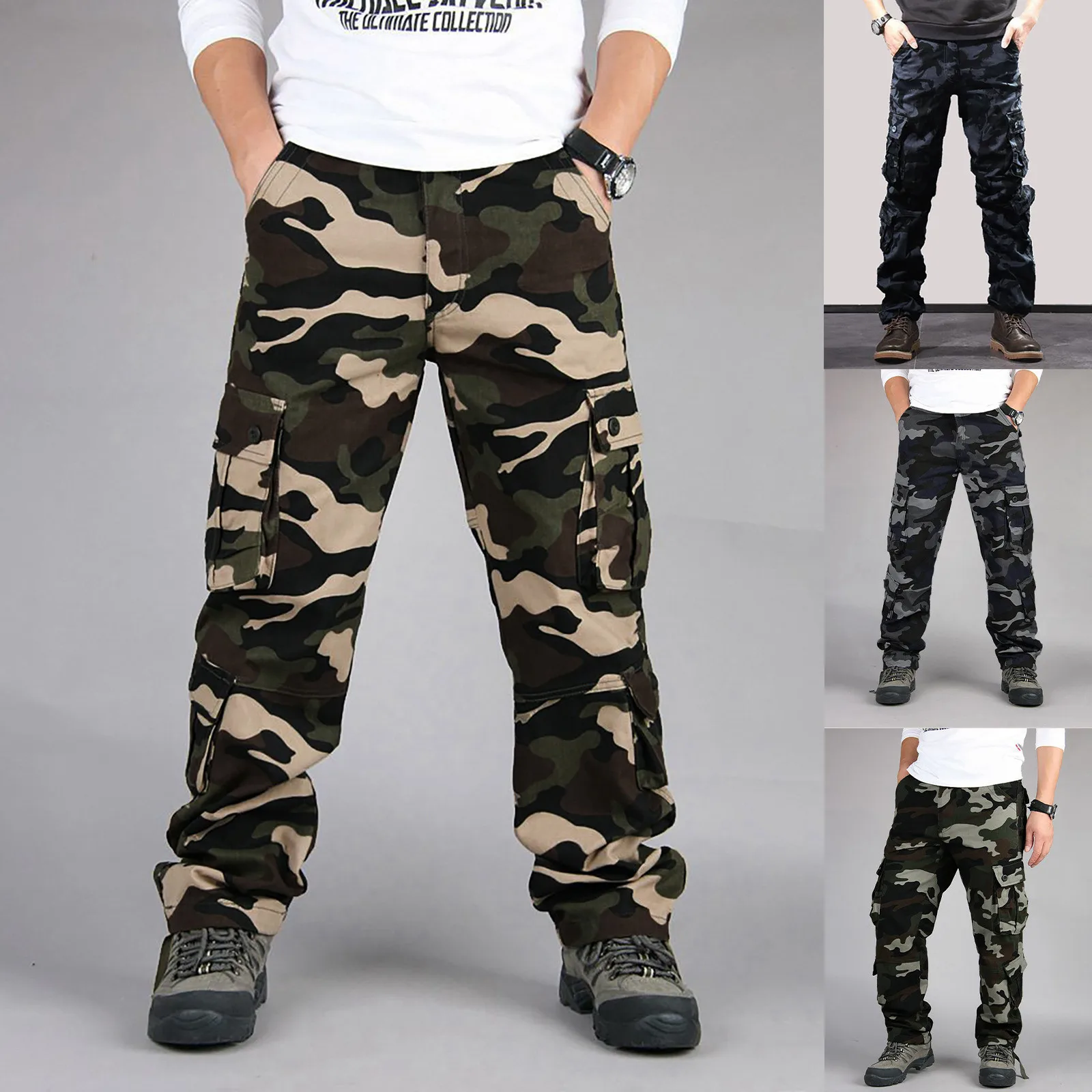Description Picture 2 of itemCargo Pants Men Combat Work Overalls Straight Tactical Pants Multi-Pocket Baggy Casual Cotton Slacks Trousers