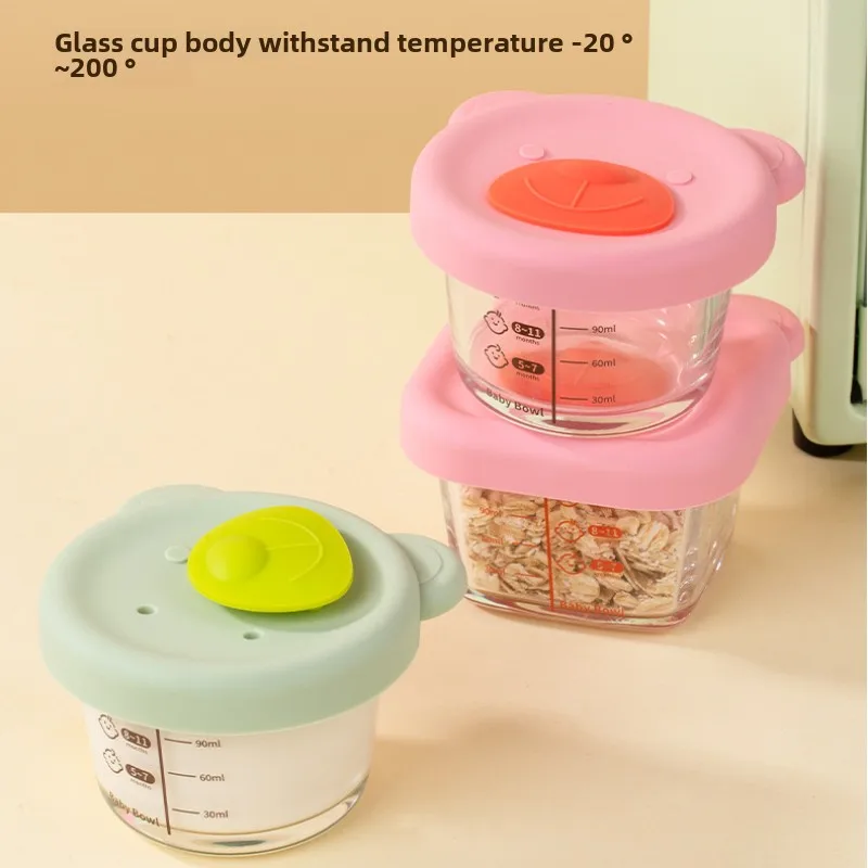 1Pcs Baby Food Mold Portable Sealed Storage Box Baby Glass Food Bowl Silicone Lid Steaming Storage Box Essentials