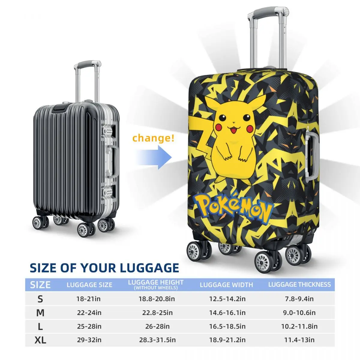 Pokemon Pikachu Travel Luggage Cover Washable Suitcase Cover Protector Fit 18-32 Inch