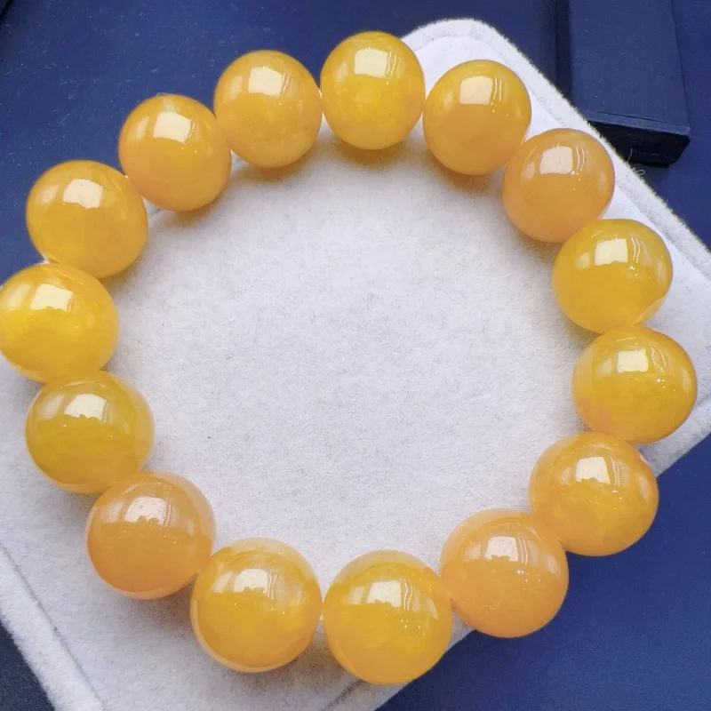 

Natural Myanmar Jade - Jadeite round Beads Ice-like Yellow Chicken Grease Beeswax Rose Aurora Bracelet