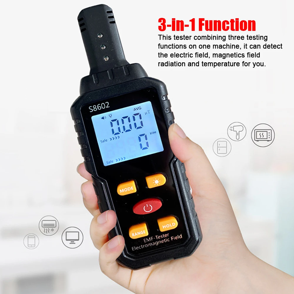 3-in-1 Counter Geiger Digital Radiation Dosimeter Electric Field Magnetics Temperature Detector Home Radiation Tester