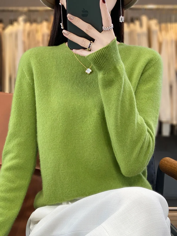 100% pure wool 2024 autumn and winter new cashmere sweater women's O-neck pullover fashion solid color long sleeve pullover. 3