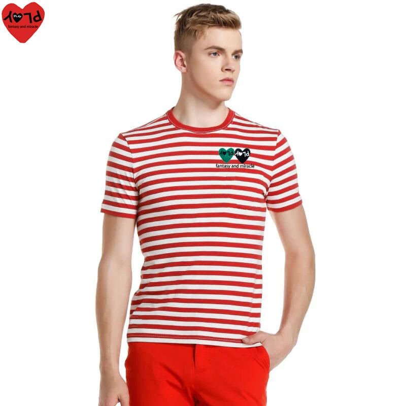 

Футболка Мужская/Женская хлопковая в полоску, двухцветная рубашка с вышивкой в виде двух сердец, с буквенным принтом, с круглым вырезом и коротким рукавом, на лето