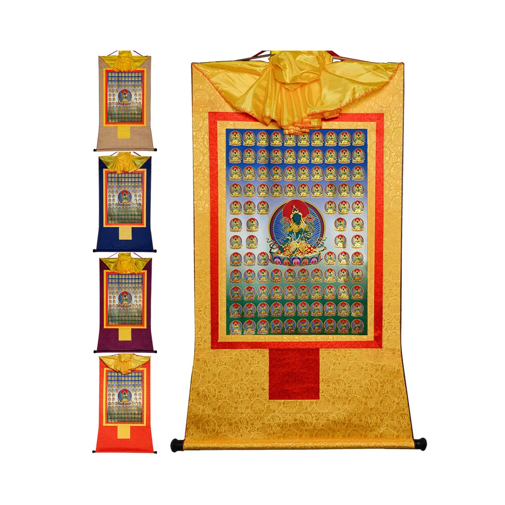 

Gandhanra Bronzing Printed Thangka Art - 100 Green Tara Thangka,Hand Framed Tibetan Buddhist Thangka