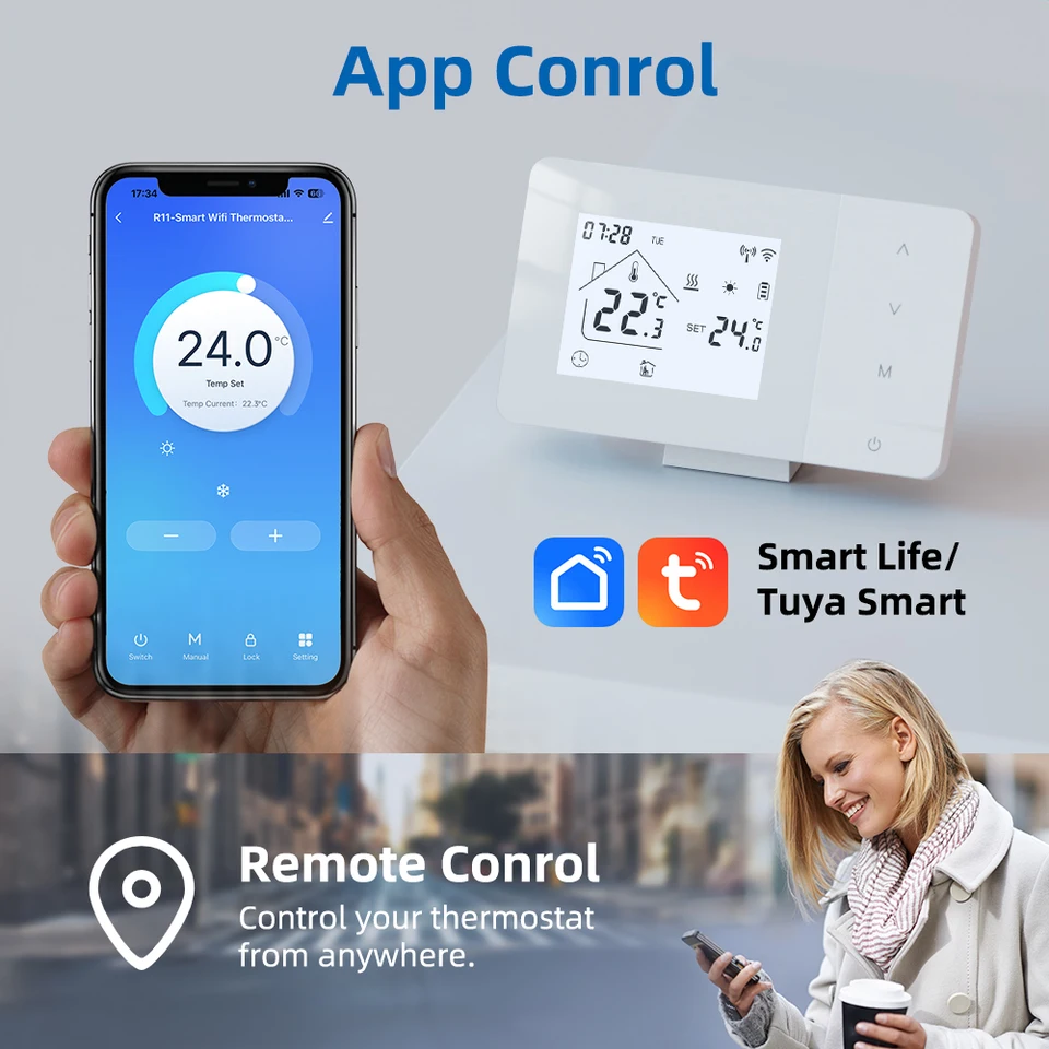 Tuya WiFi Slimme Thuis Draadloze Thermostaat RF Batterij Gasboiler Waterverwarming Digitale Temperatuurregelaar Werkt Me Tuya WiFi Slimme Thuis Draadloze Thermostaat RF Batterij Gasboiler Waterverwarming Digitale Temperatuurregelaar Werkt Me