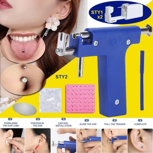 Kit de pistola reutilizable para Piercing corporal, herramientas para oreja,  98 tachuelas, oreja, nariz, ombligo, nariz, labio, herramienta de  perforación, pistola estéril desechable, joyería - AliExpress