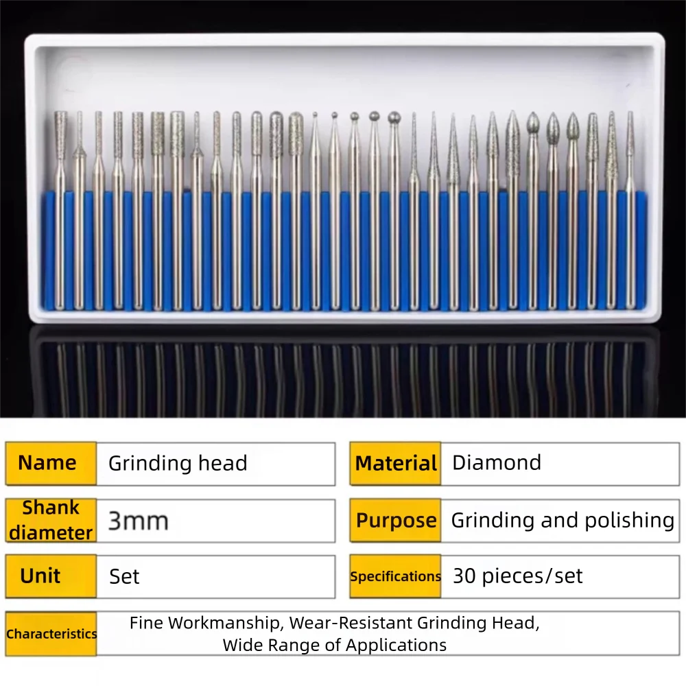 30 Stück/Box Gesinterte Diamant-Schleifköpfe Gravierwerkzeuge für Holz Steinbearbeitung Polieren Metall-Finishing-Kit DIY-Maschinenschneider – Detail 6