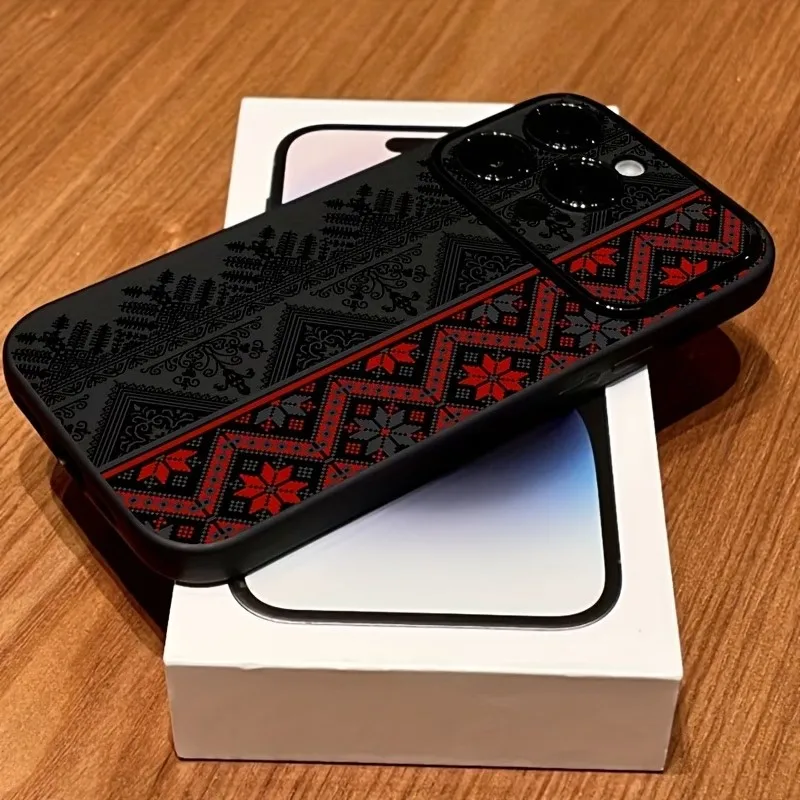Elegant Black and Red Floral Border Pattern Shockproof Phone Case - Soft Protective Cover