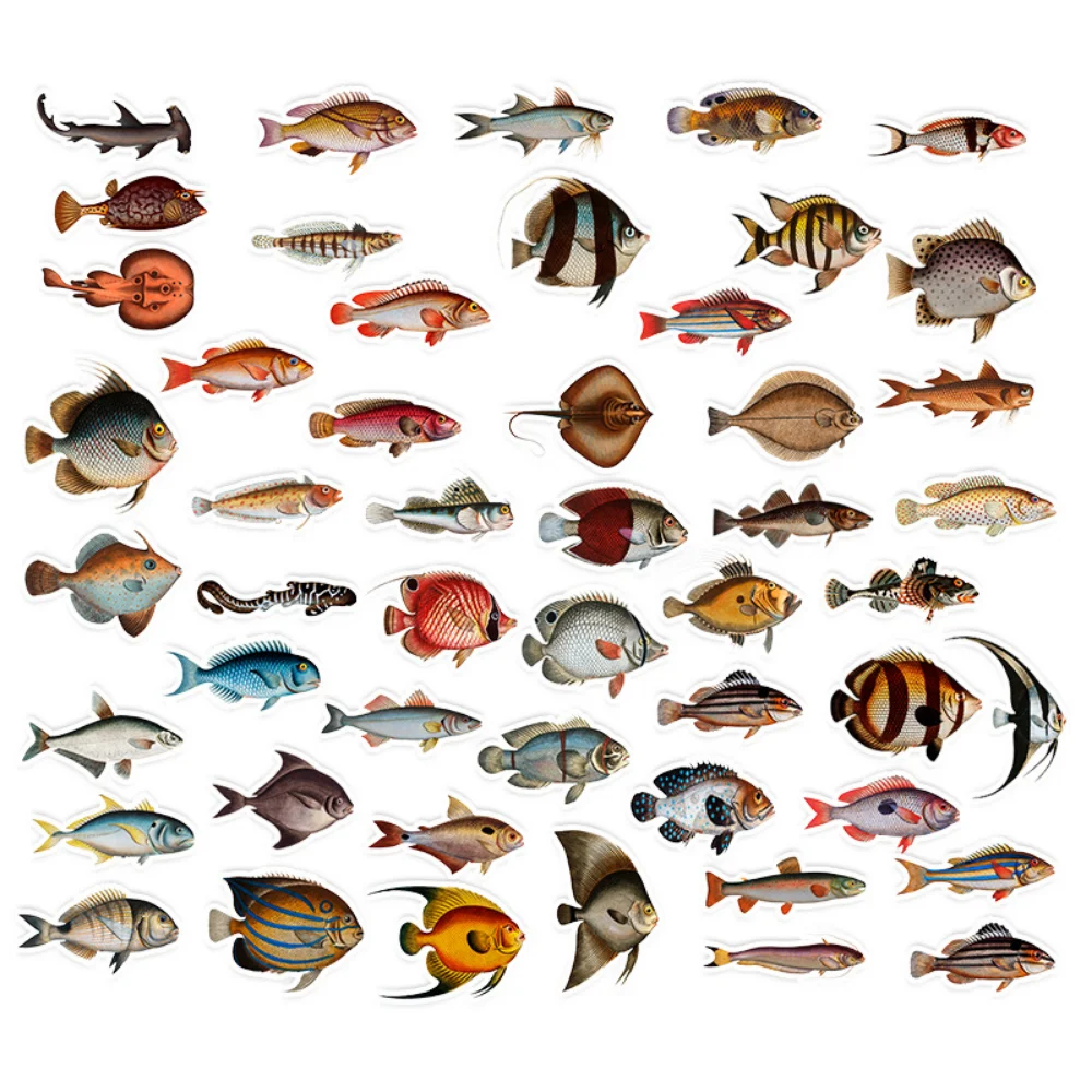 10/50Pcs Sea Fishes Animal Stickers Ocean World Plants Coral Jellyfish