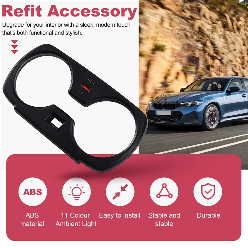 BMW 3 시리즈 G20 I3 I4 2020-2024 용 11 가지 색상 LED 컵 홀더 프레임 자동차 주변 조명 자동차 인테리어 몰딩