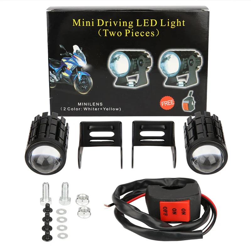 Motorcycle Mini Driving Light Dual Color Headlight Auxiliary Spotlight Lamp R ATV Scooter Moto Fog Light Accessories 12V motorcycle fog lights