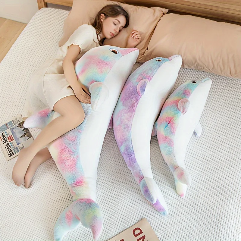 50cm Cute Plush Toy Cartoon Funny Colorful Dolphin Plush Toy Cute Cartoon Marine Animal Throw Pillow Dolls Birthday Gift For Kid