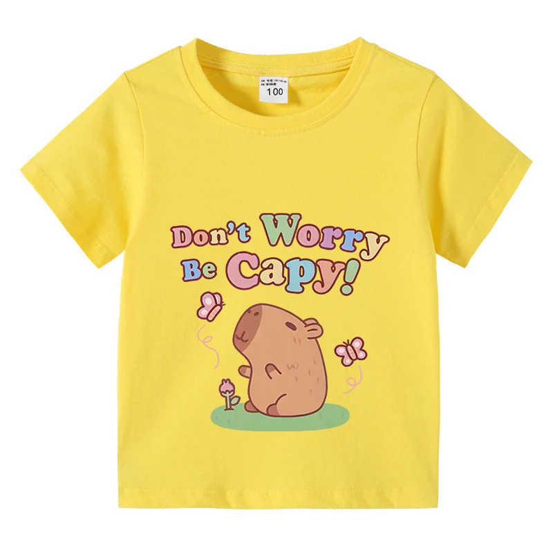 Capybara Kids Funny Cotton T-shirt 3-10Years Children Short Sleeved Summer Tees 2025 New Capibara Girls Casual Tops Boy Clothes 2