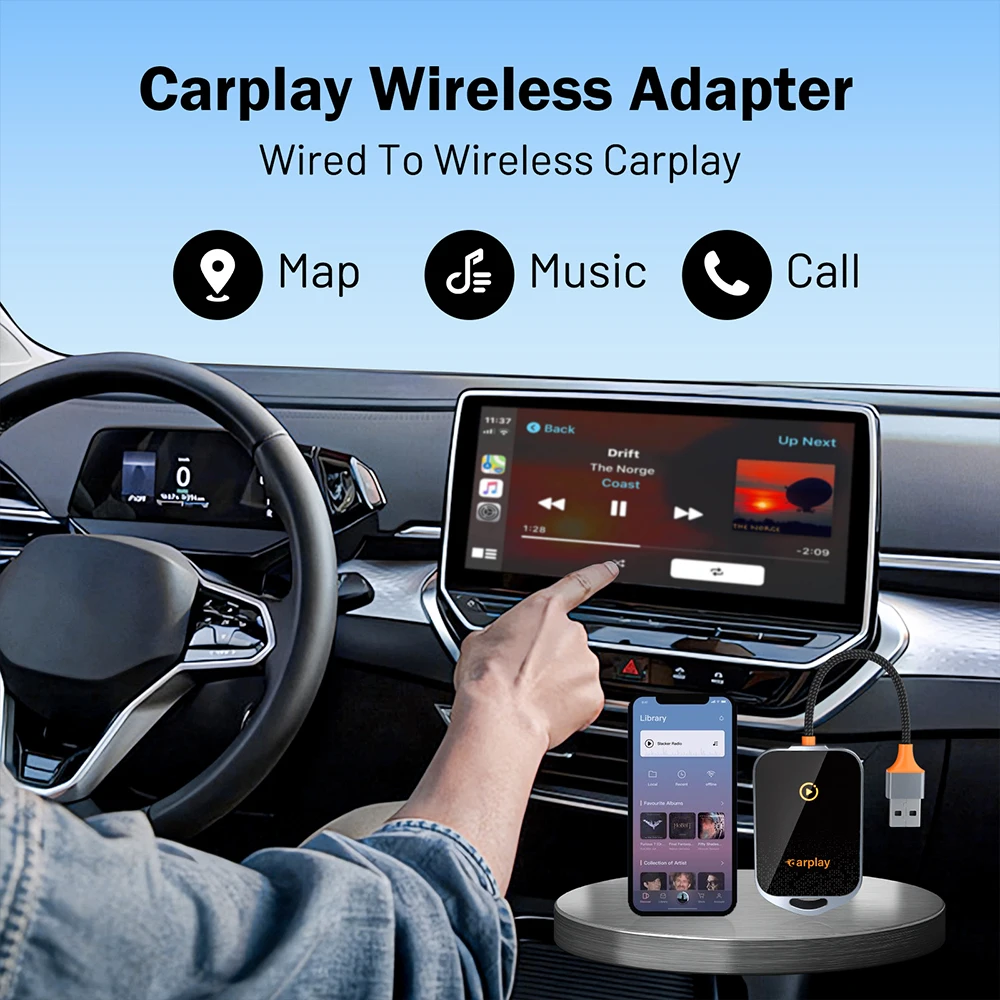 2025 Upgraded Mini Wireless CarPlay Adapter For Apple & Android - Plug & Play No Battery Required, Compatible With Various Car