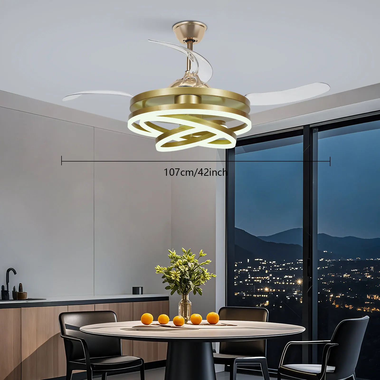 Ceiling Fan Light with Remote Control Modern Retractable Chandelier Ceiling Fan Light 6 Levels of Wind Speed for Home Office