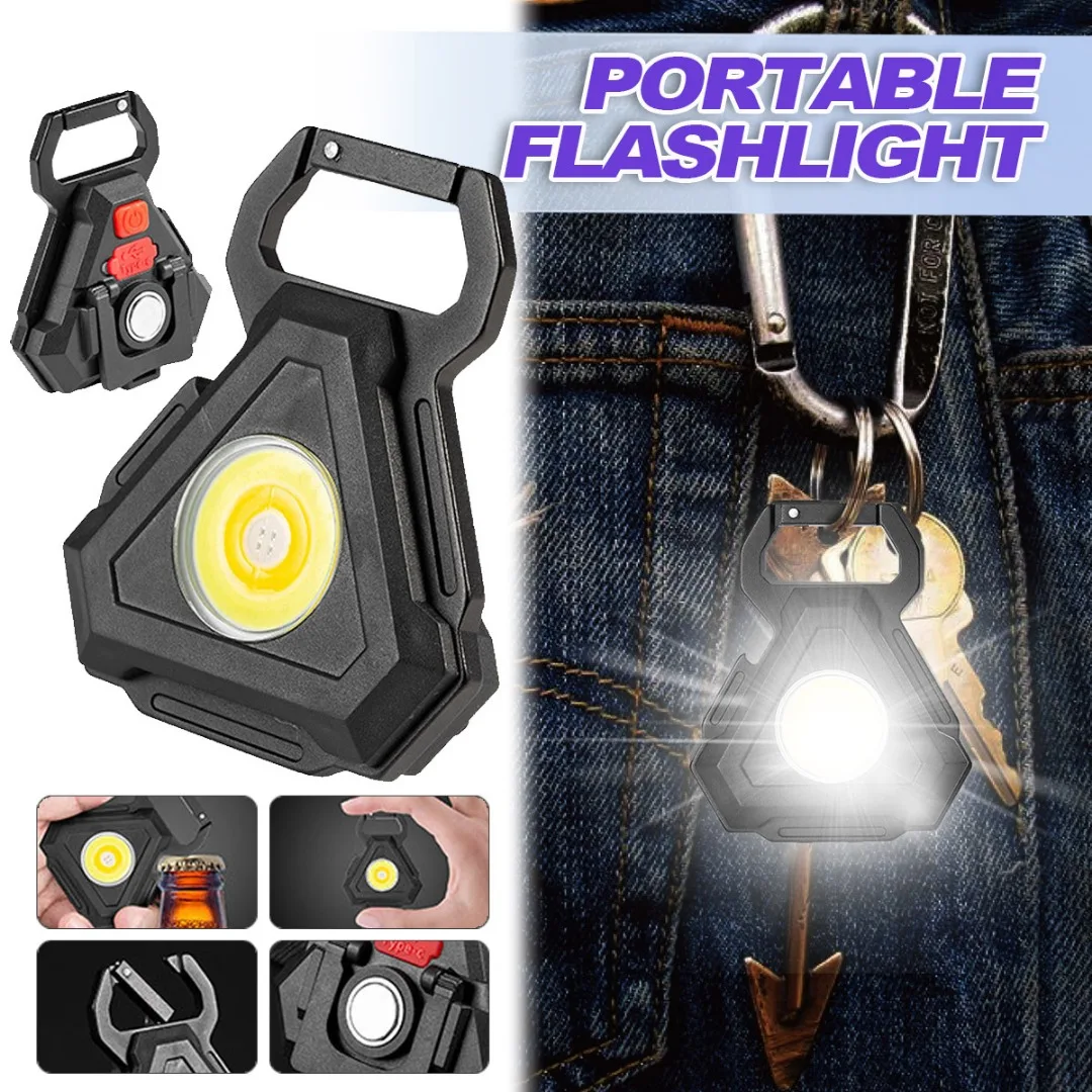 

Mini LED Keychain Flashlight Ultra Bright COB Key Ring Torch Light Rechargeable Strong Magnet Base and Foldable Stand Brand New