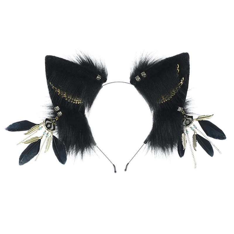 Foxes Cat Ears Cosplay Animal Ears Headwear, Halloween Headband ,Headpiece Costume Accessories with Pendant