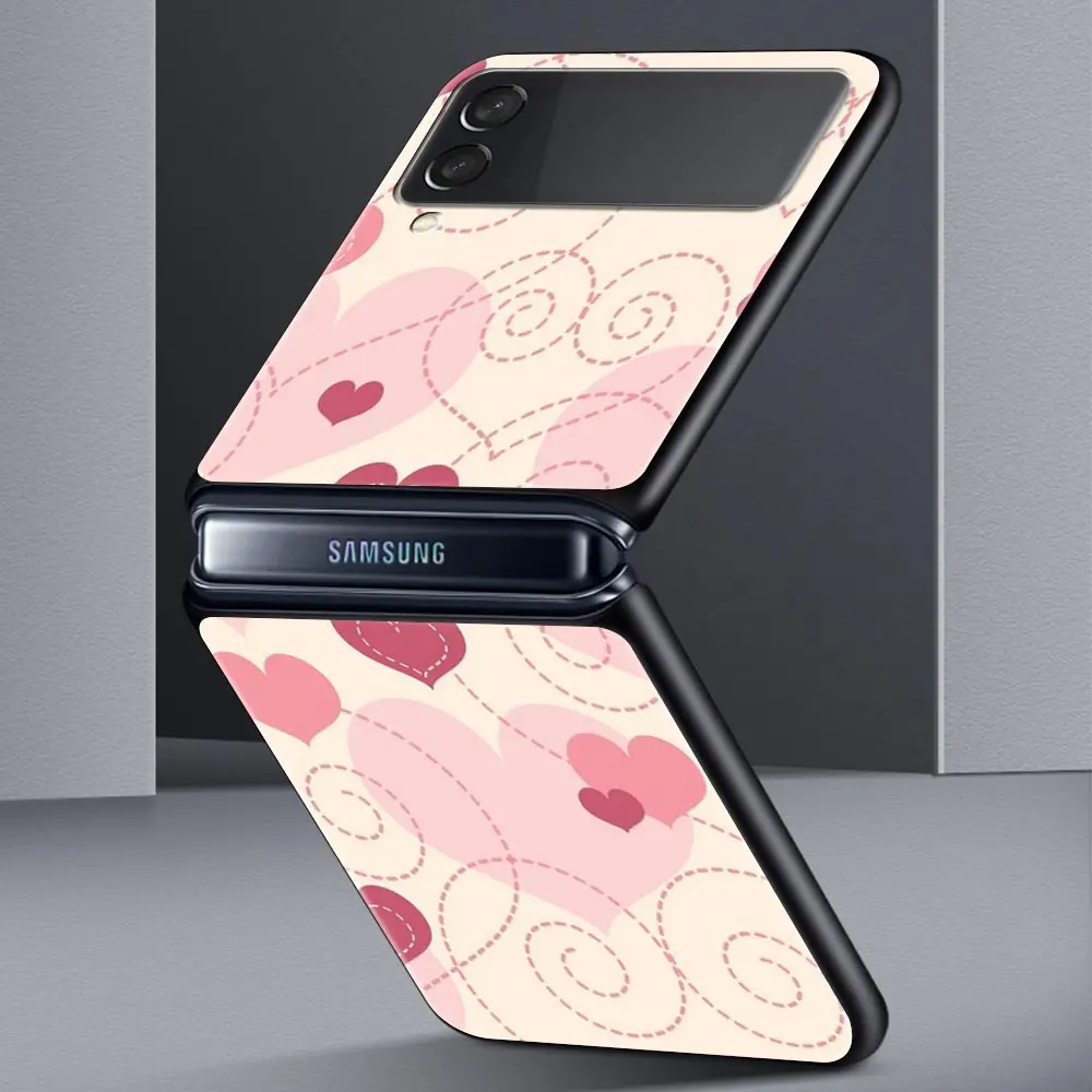 Gold Pink Rose Glitter Hearts Phone Case Shell For Samsung Galaxy Z Flip 3 4 5 Samsung Z Flip3 Flip4 Hard PC Bumper Cover