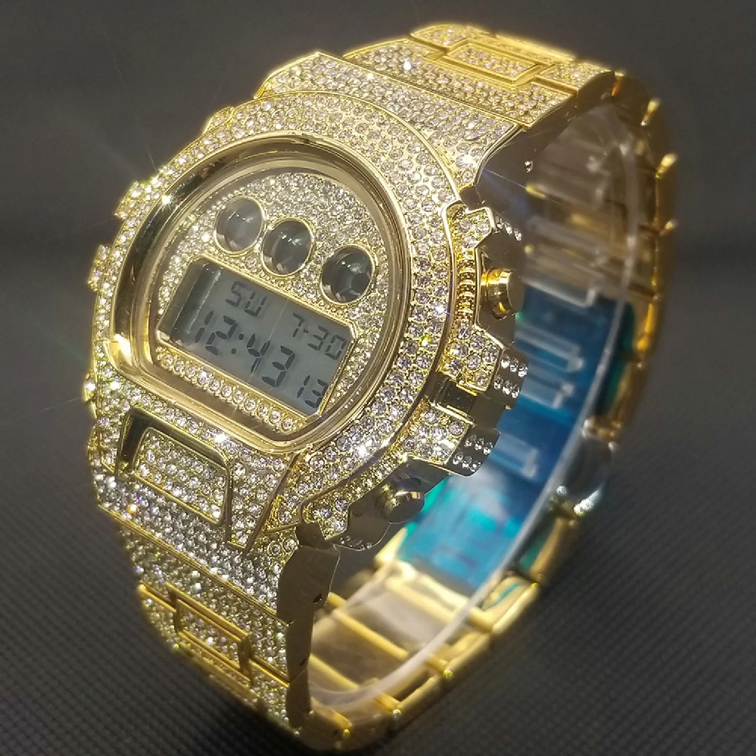 

Hot Big Size Digital Men's Watches Luxury Hip Hop Full Moissanite Gold Wristwatch Multifunction Chronograph Alarm Clock 2021