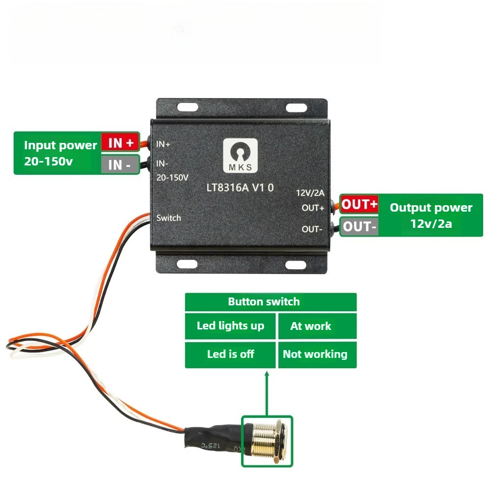 VESC LT8316A 벅 컨버터 전원 모듈 20V-150V에서 12V/2A로 - 고전압 DC-DC 스텝 다운 전압 조절기