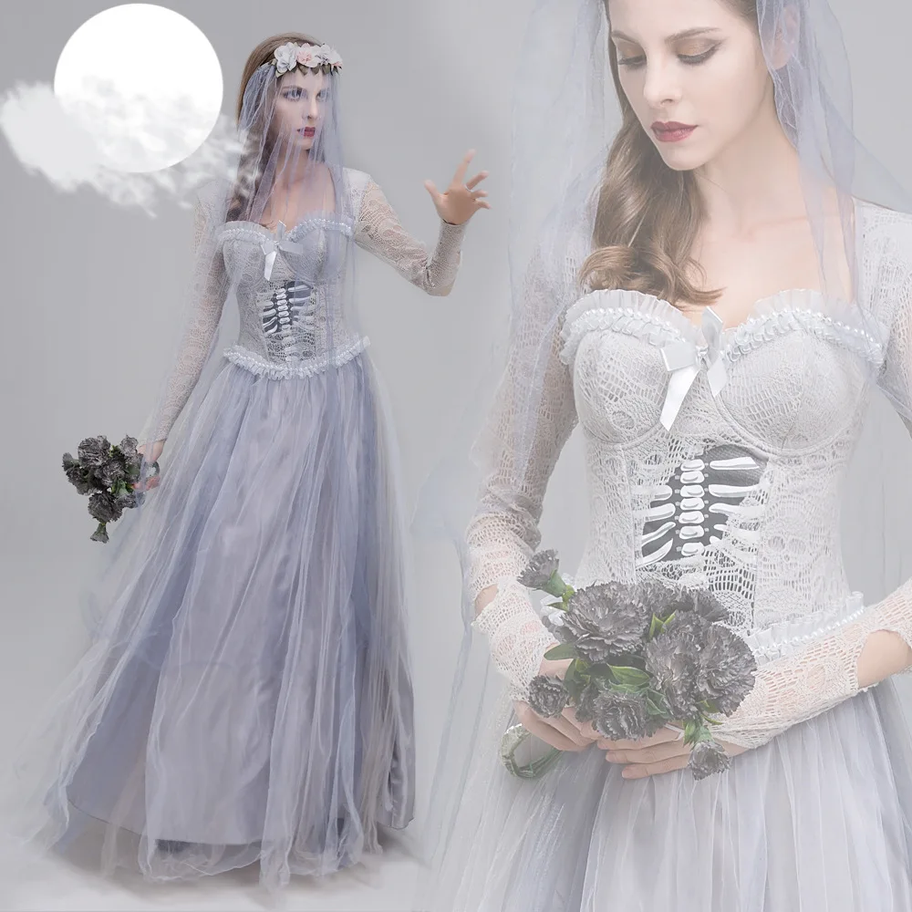 Halloween Adult Role Play Ghost Bride Cosplay Horror Bloody Vampire Party Costume
