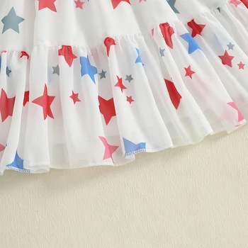 Adorable Baby Girls American Flag Dress Sleeveless Star Print Patriotic Dress with Tie-up Straps and Embroidered Letters for 3