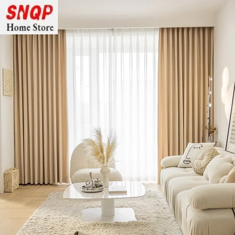 

New Light Luxury Velvet Cloth Curtain Living Room Dining Room Bedroom Blackout Nordic Minimalist Bay Window Villa Customization