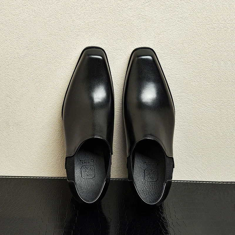 5 Cm Height Mens Derby Shoes Luxury Genuine Leather Handmade Designer Elegant Black Dress Social High Heels