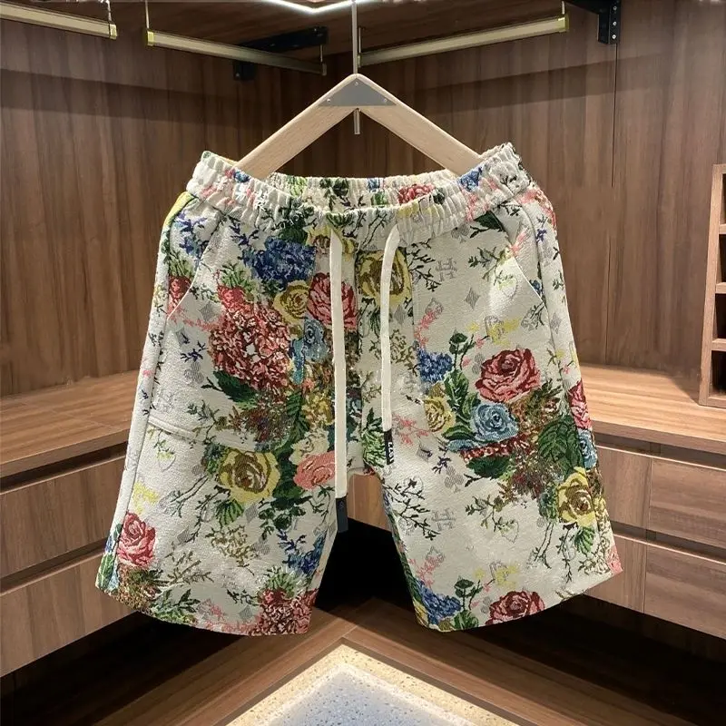 

Summer Thin Men's Printed Rose Loose Shorts Fashion Versatile Loose Beachwear