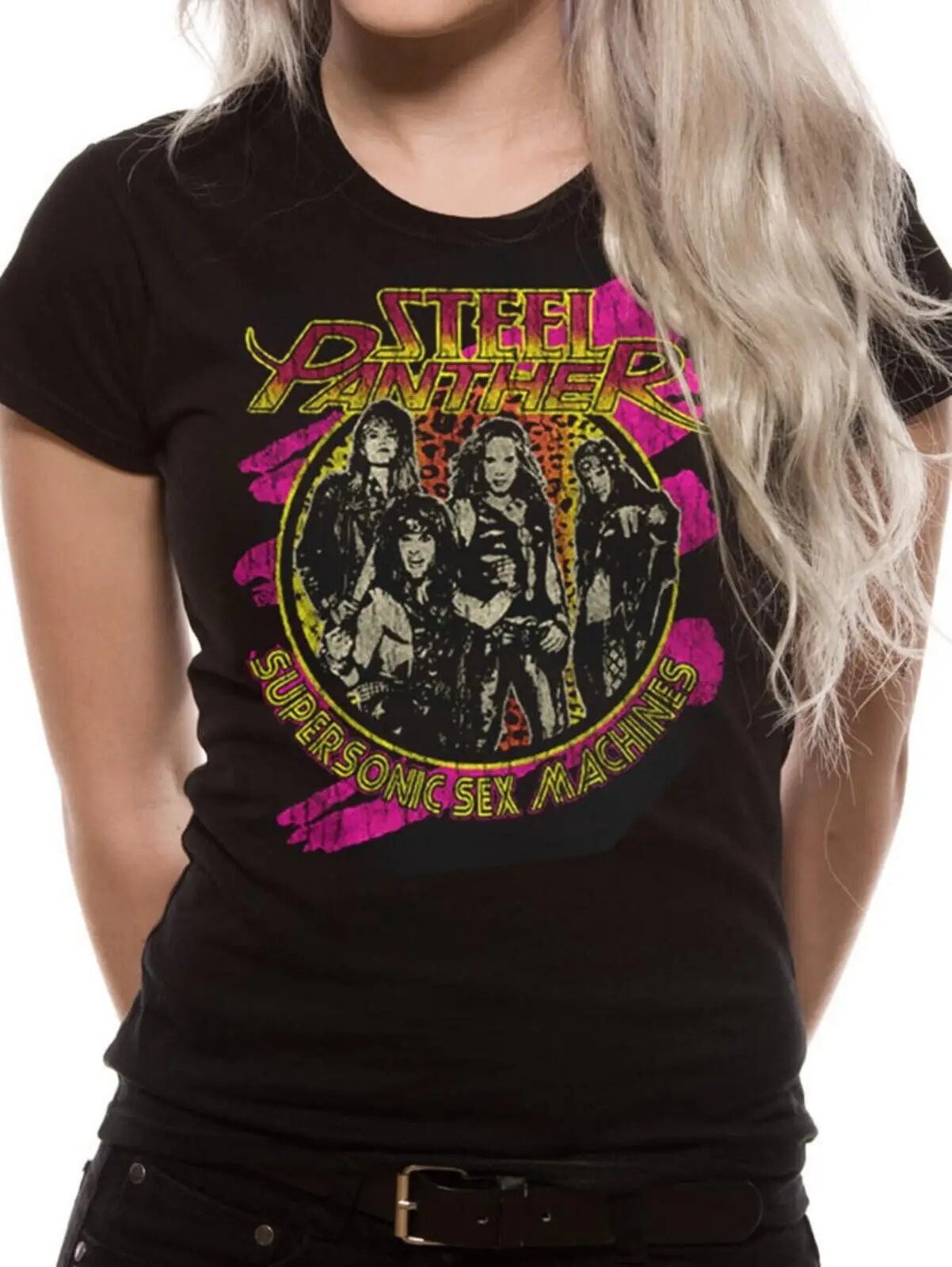 STEEL PANTHER cd lgo SUPERSONIC SEX MACHINE Official Babydoll SHIRT LG balls out long sleeves