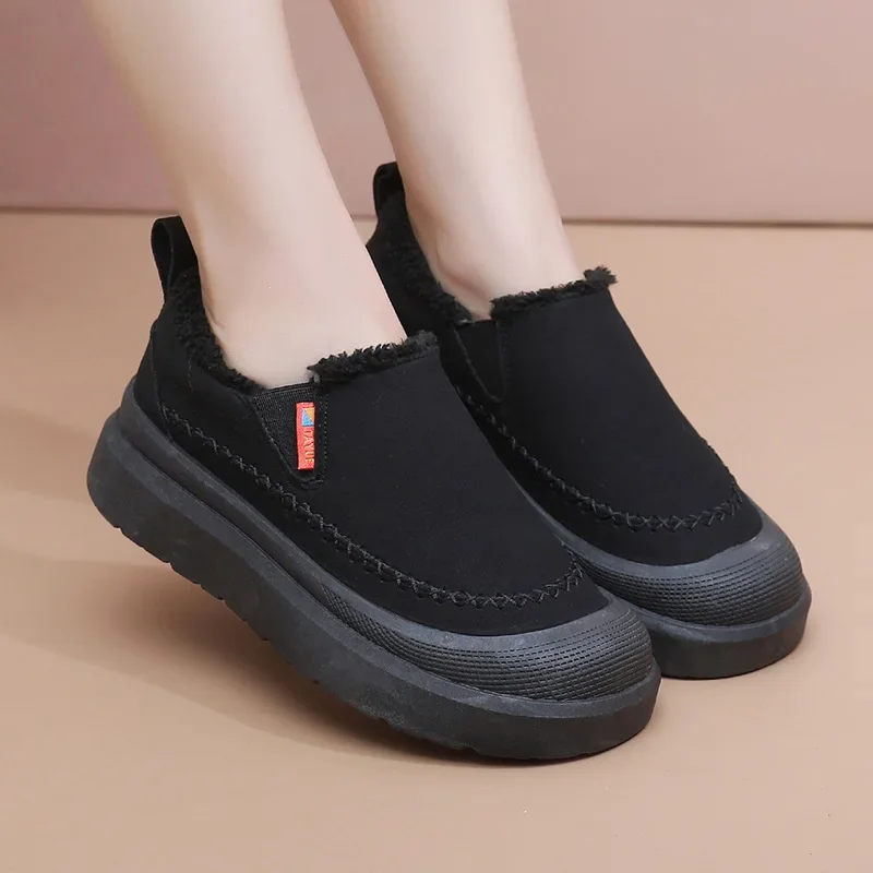 Women's Slip on Cotton Shoes Winter New Plush Thicken Outdoor Casual Warm Shoes Fashion Vintage Non Slip Comfort Snow Boots