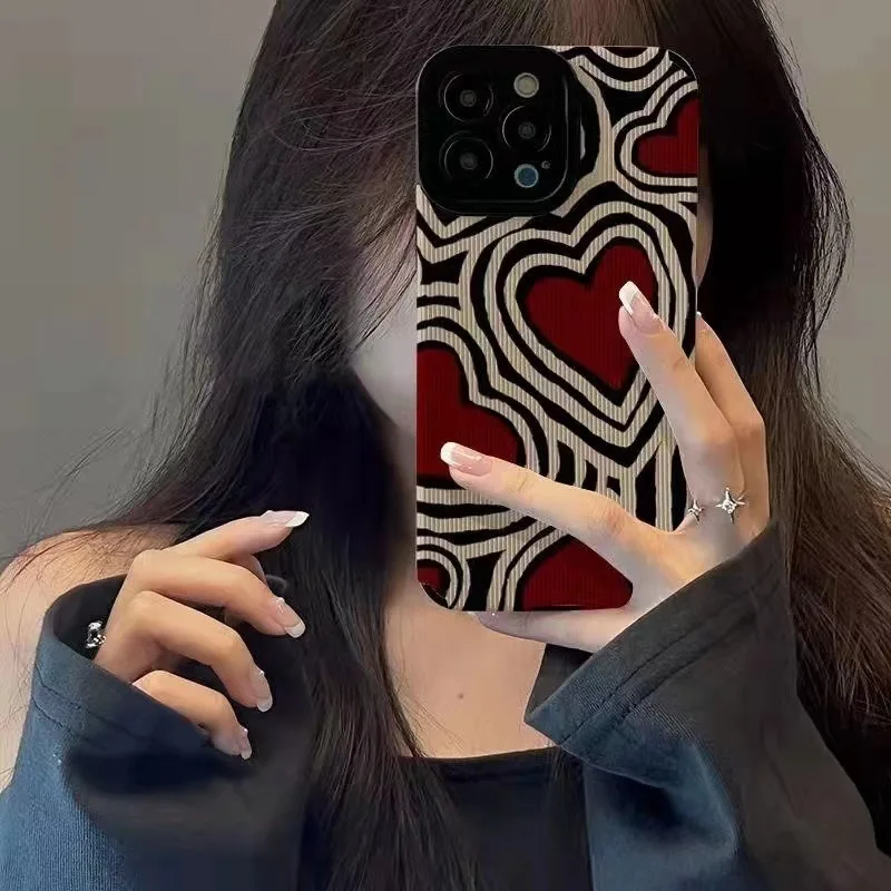 

Fashion Romantic Hearts Zebra pattern Case For iphone 15 pro max cases iPhone 11 case 12 13 14pro phone cases Shockproof covers