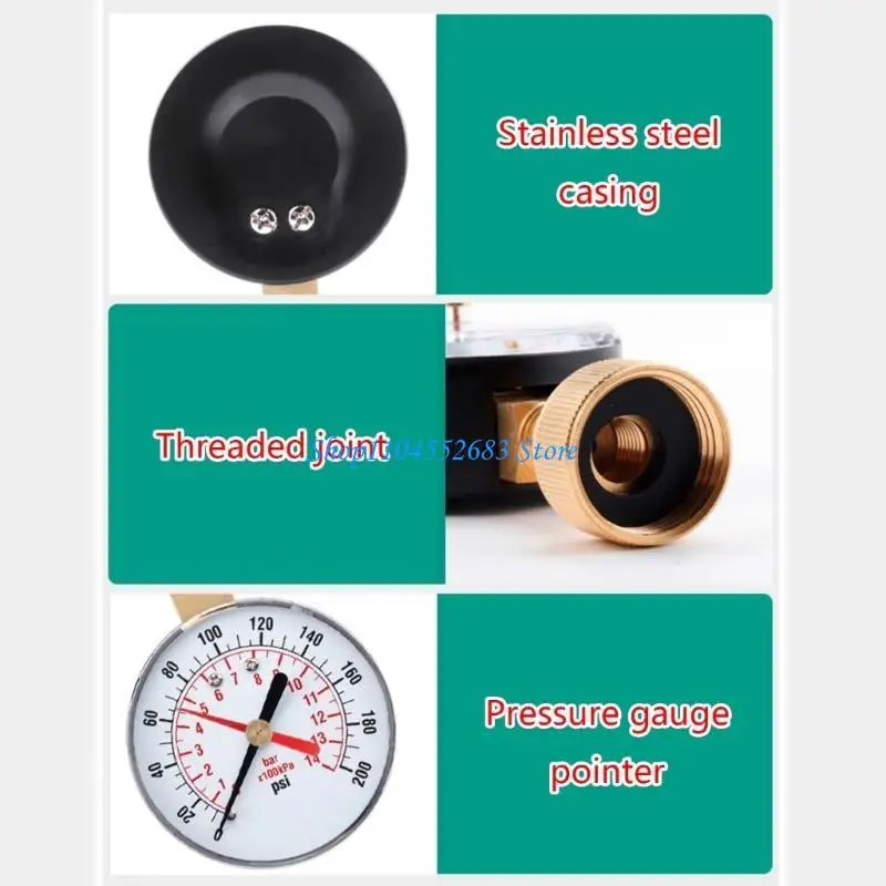 Y6GD 압력 게이지 0 200PSI 황동 3/4 수나사 NPT 나사 하부 장착, 다중 기능 압력계