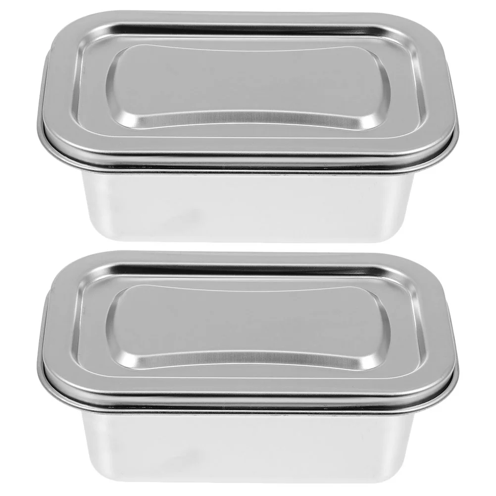 

2 Pcs Ice Cream Sealed Box Picnic Storage Supply Fridge Organizers Stainless Steel
