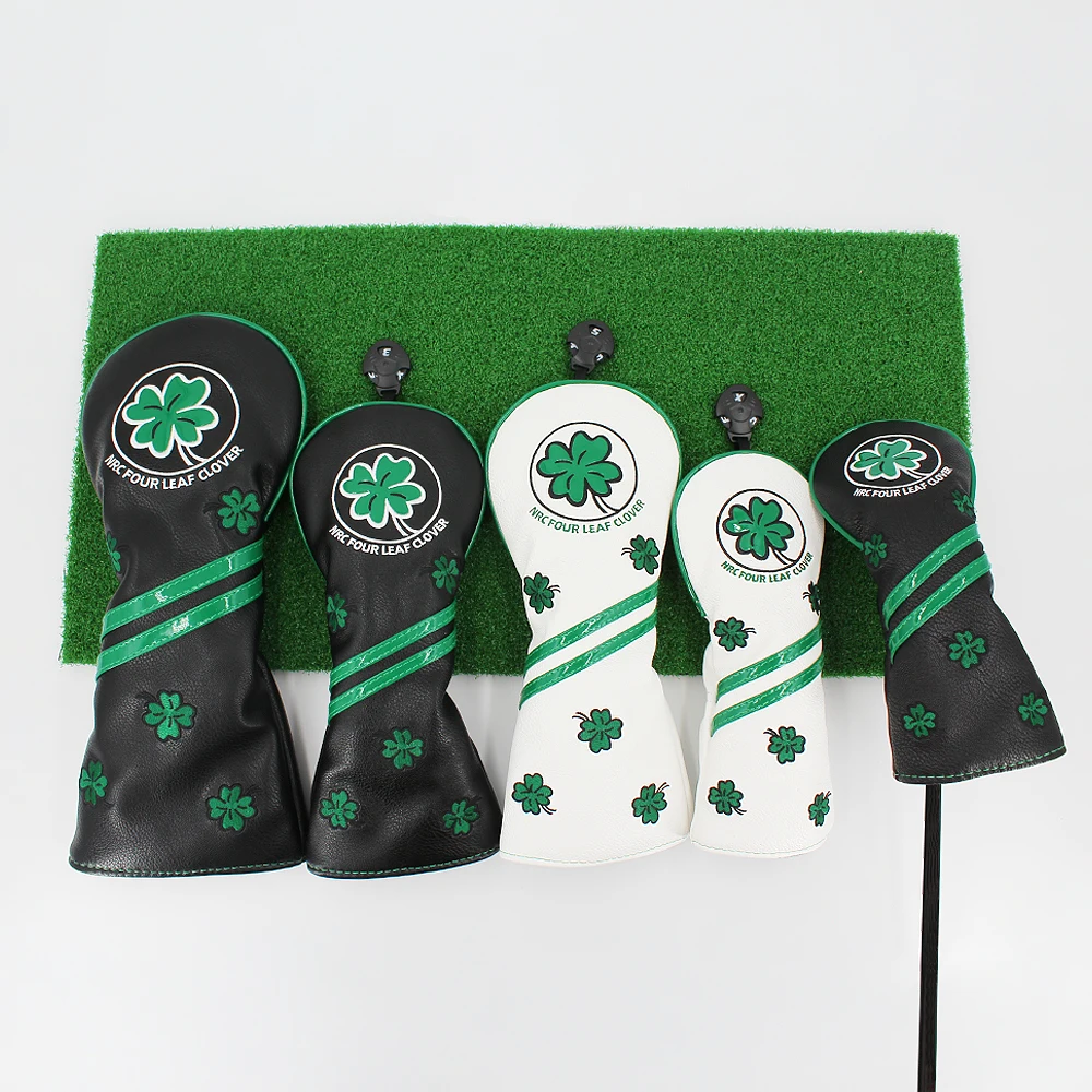 Golf Club Head Cover For Driver Fairway Hybrid Golf Putter Four Leaves Style PU Leather Durable Mallet/Blade Headcover golf putter head covers golf club head covers