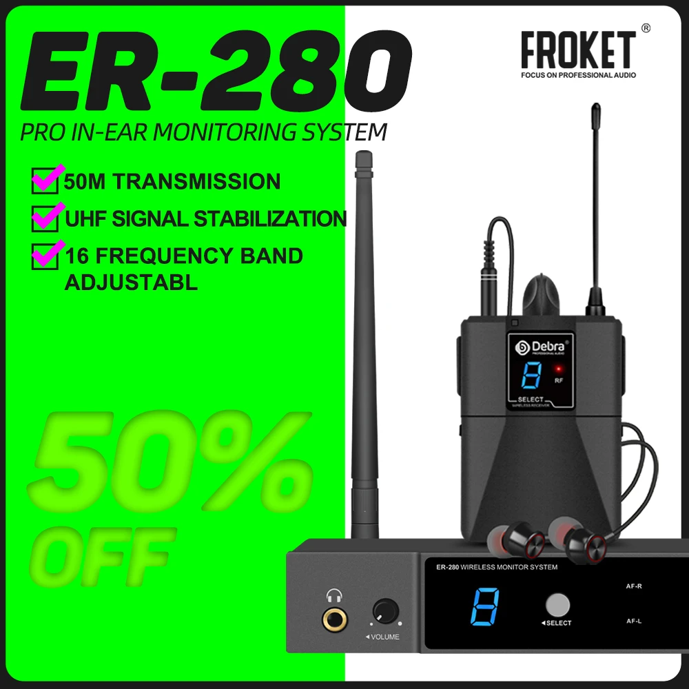 FROKET UHF ER-280 In-Ear Monitoring Wireless System Singal Channel Multiple Transmitter For Small Concerts And Home Theater wireless in ear monitor