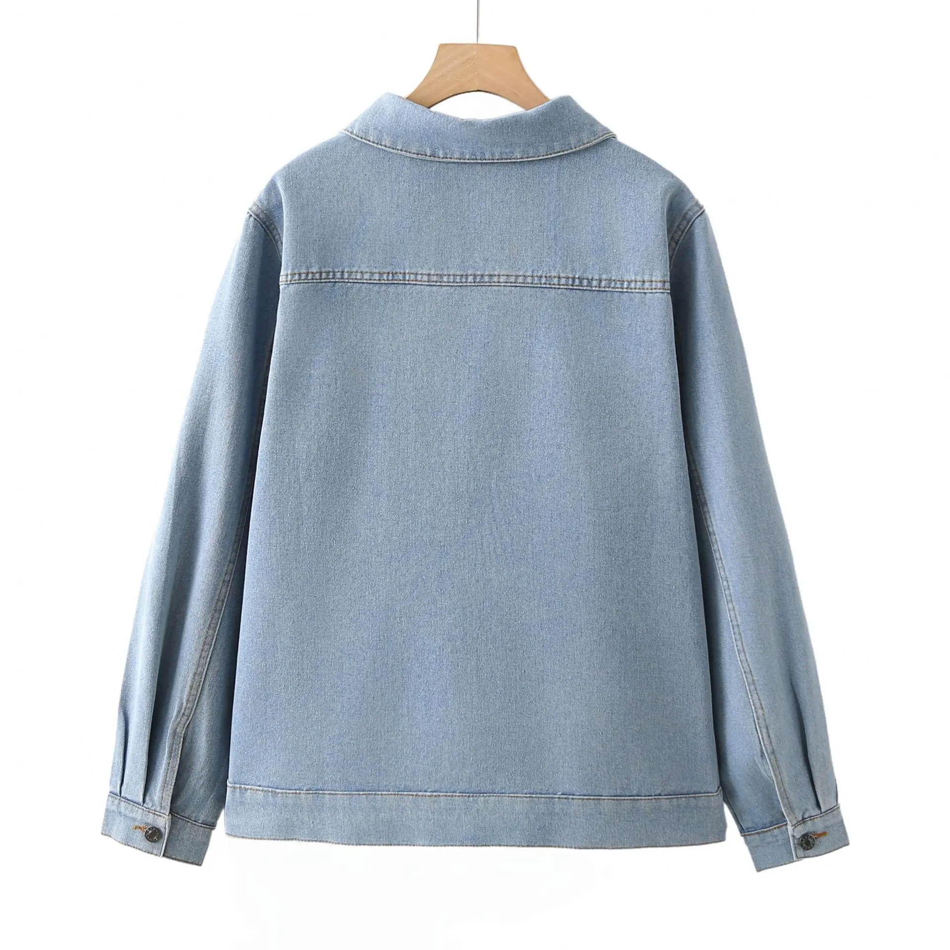 Fashion Plus Size Women's Denim Jacket Autumn New Style Simple Light Blue Retro Coat 2527
