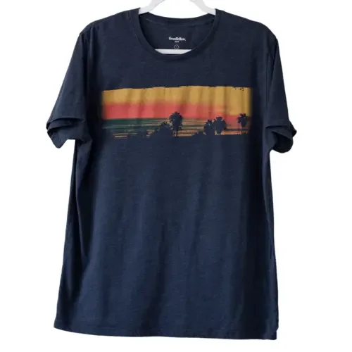 Goodfellow Dessert Palm Trees T Shirt Crew Men Blue Size L Maniche Lunghe O Corte