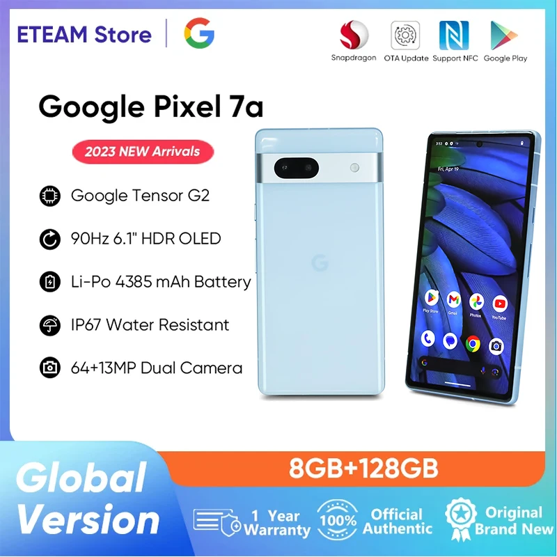 

In stock Google Pixel 7A 5G Google Tensor G2 Octa Core 8GB 128GB 6.1" Android 13 64MP Dual Cameras Pixel 7a