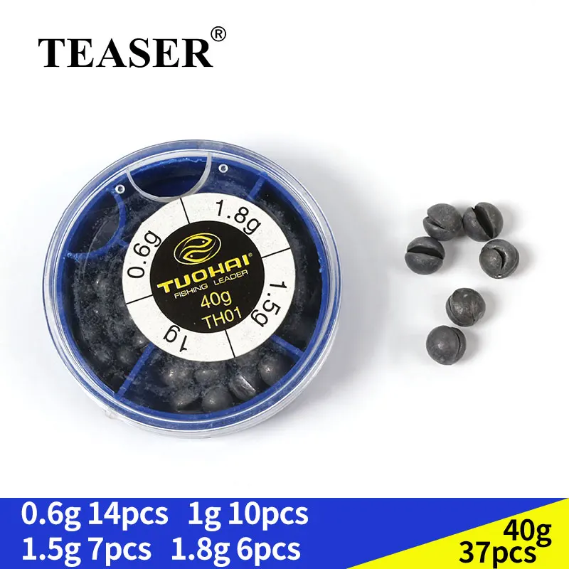 TEASER 37pcs Metal Round Split Shot Sinker Box Removable