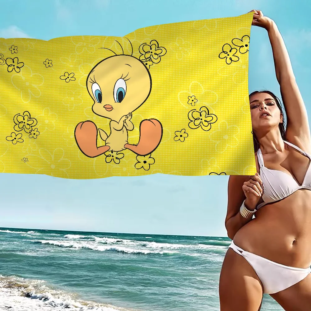 Yellow Cartoon T-Tweetys Bird Beach Towels Shower Towel Sauna Travel Spa Microfiber Quick Dry Gym Accessories Cute Room Decor 5