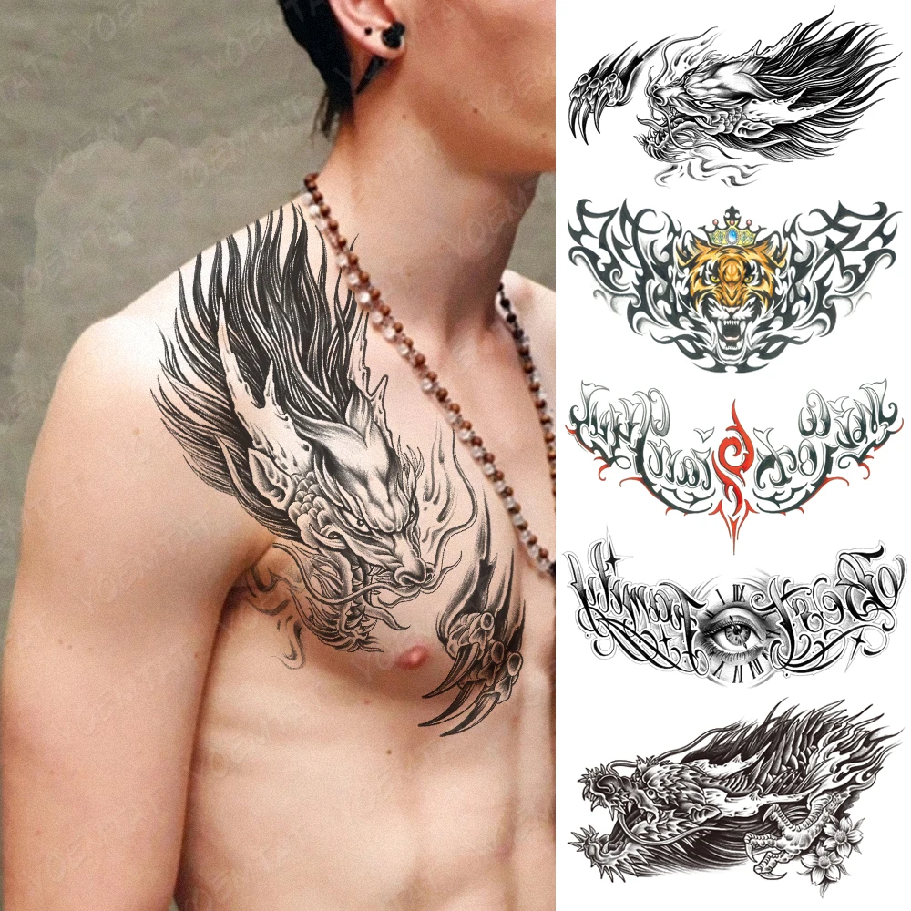 

Chest Tattoo Stickers Totem Dragon Claw Head Waterproof Temporary Fake Tatoo Large Waist Shoulder Sexy Body Art For Men Women