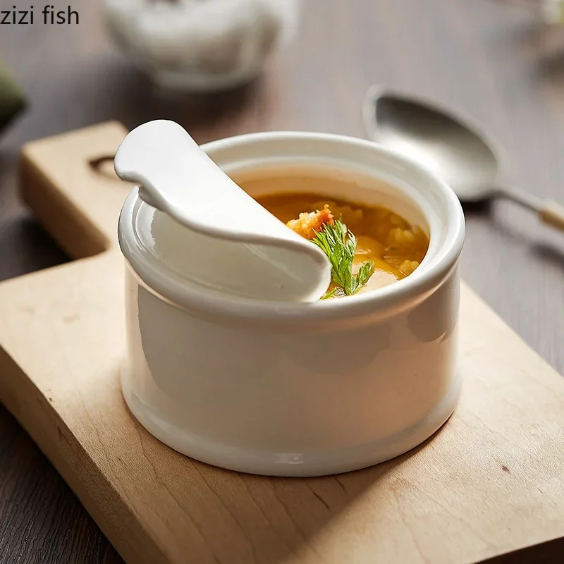 Canned Shape Ceramic Pudding Dessert Bowl Specialty Sauce Bowls Soup Basins Home Kitchen Solid Color Cutlery Bread Dessert Plate ceramic tableware